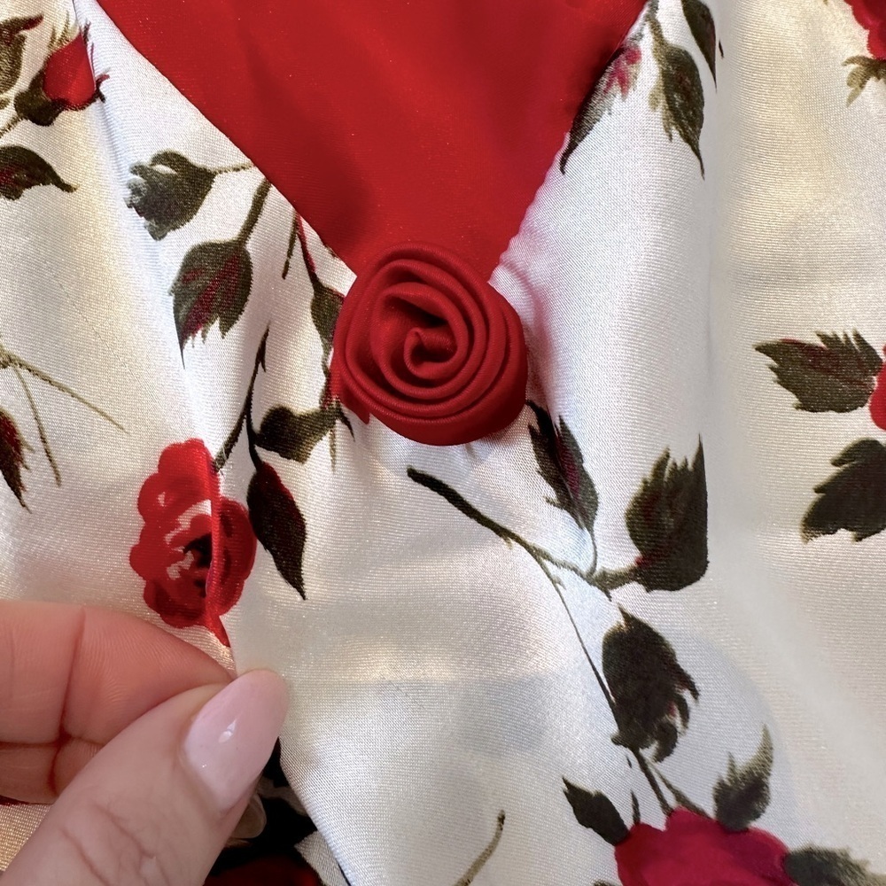 Vintage Y2K Coquette Satin Rose Print Slip Dress - Picture 7 of 12